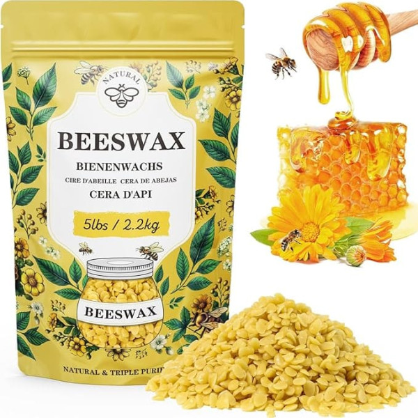 Yellow Beeswax Pastilles 2.3 kg, Beeswax Organic for Cosmetics, Candle Wax for Candle Making, Pure and Natural Beeswax for Skin Care, Lip Balm, Polishing and Lotion