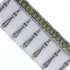 Tassel Trim Beads Hanging Ball Lace Crystal Pendant Ribbon for Pillow Curtain Wedding Embellishment Costume Accessories 1 Meter - #E