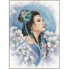 Lanarte Counted Cross Stitch Kit: Asian Lady in Blue (Evenweave), Cotton, NA, 30 x 41cm