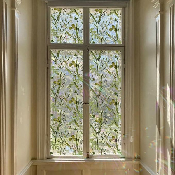 Neukids Rainbow Plants Window Film, Self-Adhesive, Stained Glass Window Film, Vanilla Leaves, Decorative Privacy Film for Bedroom, Living Room, Kitchen, Bathroom, Offices