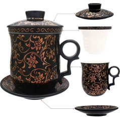 Porcelain Tea Cup with Lid and Saucer Egg Sets - Chinese Jingdezhen Ceramic Coffee Cup Tea Cup Loose Leaf Tea Brewing System for Home Office