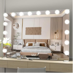 WONSTART Large Vanity Mirror with Lights 36x24 Inch Hollywood Mirror with Lights for Makeup Large Mirror Dimmable Lights with 3 Color Light Settings Silver
