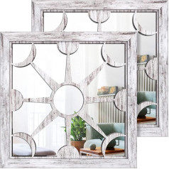 Wall Mirror, Square Decor, Pack of 2, Farmhouse Mirror, Wood, 30 x 30 cm for Living Room, Hallway, Entrance, Garden Mirror Outdoor for Walls