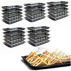 Zumart Sandwich Plates with Lids Reusable Plastic Catering Trays with Lids for Meals, Cakes, Treats and Sandwiches, 33.5 x 24 x 6 cm, Pack of 25