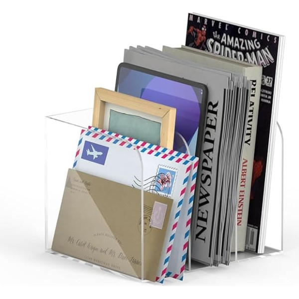 Acrylic File Folder for Desk Clear Bookend Acrylic Desk Organizer with 3 Vertical Compartments for Home Office Multiple Compartments Desk Folder Holder for Organization