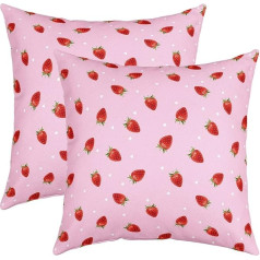 Loussiesd Set of 2 Strawberry Pillow Covers Kawaii Strawberry Print Pillow Cases for Home Living Room Decor Reversible Cute Anime Fruit Pink Decorative Throw Pillow Case 20x20