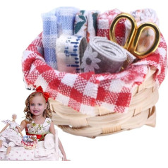 Generisch Doll Sewing Basket, Tiny Sewing Kits, Miniature Thread Basket with Knitting Set, Decorative Crafts Accessories for, Families, Lovers, Cute Simulation Sewings Kit