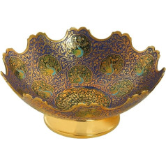 Brass Decorative Dried Fruit Bowl Multi-Purpose Serving Bowl Carving - Size - 9 Inch Beautiful Blue Colour Peacock Design Kitchenware Gift