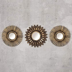 Sunburst Round Shabby Chic Wall Mirrors in Gold or Silver Colours Wall-Mounted Home Decoration Set of 3