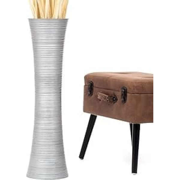 Tall Big Floor Standing Vase For Home Decor, 20x75 cm, Wood, silver-coloured