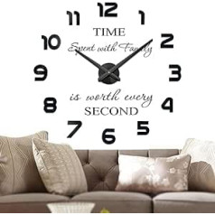 Vangold Modern Mute 3D Sticker DIY Large Wall Clock Home Office Decor Gift, large