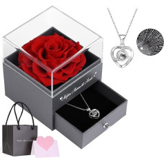Best Mama in the World Mother's Day Gifts, Real Rose with Necklace I Love You in 100 Languages, Real Rose for Mother's Day, Birthday, Gifts for Her, Gift for Women (Red)
