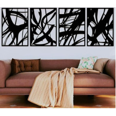 ruelen Wall Decoration 4 Pack Metal Abstract Black Wall Art, Minimalist Single Line Art Wall Decor, 3D Sculptures Textured Metal Wall Sculptures Hanging for Home Living Room Bedroom Bathroom
