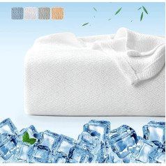 Luxear Bamboo Fibre Cooling Blanket, 200x220 cm, Cuddly Blanket, Self-Cooling Arc-Chill Summer Blanket with Q-Max 0.34 Cooling Fibres Made of 100% Natural Bamboo, Bedspread, Soft, Sofa Blanket, White