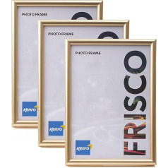 Kenro Frisco Kunststoff-Bilderrahmen, freistehend oder zum Aufhängen, stilvoller Bilderrahmen mit Glasfront, goldfarben, 3 Stück