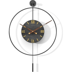 TopCity Large Modern Pendulum Wall Clock 50cm Non Ticking Silent Classic Home Decor Black Clocks for Living Room Bedroom Study Office