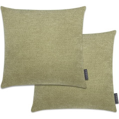 MAGMA Alfa Cushion Cover 40 x 40 cm, Set of 2 Green, Velvety Soft Cuddly Velour Look, Rectangular Cushion Cover for Living Room, Bedroom, Office and Guest Room, Washable