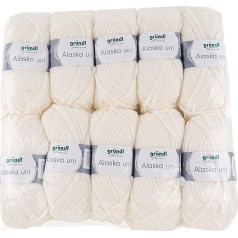 Gründl Alaska Plain Knitting and Crochet Yarn with Wool-like Character 80% Polyacrylic and 20% Wool, 100 g/75 m, Needle Size: 10 mm - 12 mm, 10 x 100 g, Ecru