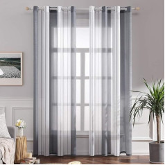 MIULEE Pinstripe Voile Curtains with Eyelets, Tab-Top Curtains, Transparent Window Curtains for Living Room, Bedroom, Set of 2, 140 x 300 cm, White and Grey