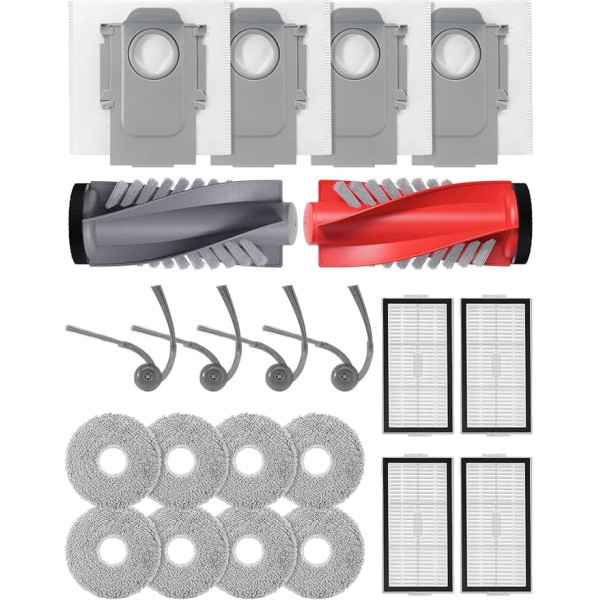 21 Piece Accessory Set for Roborock Saros 10R Robot Vacuum Cleaner, 1 Main Brush, 4 Dust Bags, 8 Wipes, 4 Filters, 4 Side Brushes (21 Pieces Saros 10R Accessories)