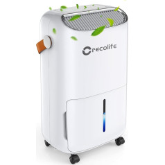 Compressor Dehumidifier, 12 L/Day, Quiet Electric Dehumidifier for 20 m² with Digital Display and Touch Control Pane, 2.5 L Water Tank, Timer 24 H