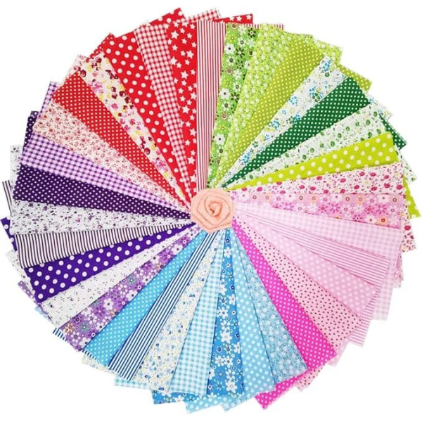 Fabric, 35 pieces/lot top cotton 9.8 inches x 9.8 inches (25 cm x 25 cm) squares patchwork, pre-cut bright colourful and different patterns for sewing, quilting, home party, fabric DIY sewing