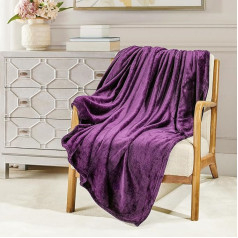 BOURINA Flannel Blanket Throw Bed Blanket Lightweight Cozy Plush Microfiber Solid Color Fleece Blanket (Purple, 270x230cm)