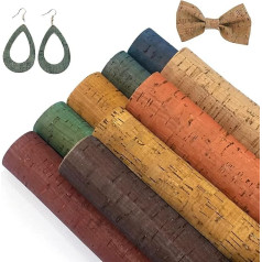 FQTANJU 9 Piece Set Coloured Cork Fabric Faux Leather Sheets 8x12 Inch 0.7mm Thick Durable Soft Cork Leather Fabric Suitable for Handbag, Purse, Shoes, Earrings, DIY, Crafts