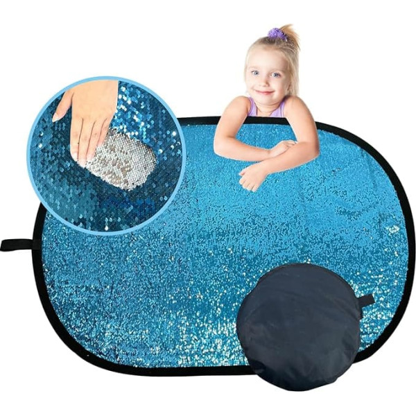 Reversible Sequin Fabric Wall 40 x 27.5 inches, DIY Sensory Fun Sequin Fabric, Graffiti Fabric for Kids, Reversible Glitter Fabric Storage Bag (Blue)