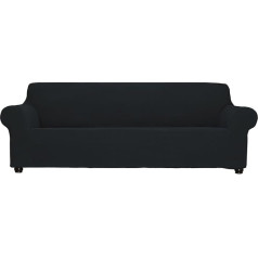 Sofa Slipcover Soft Sofa Cover Couch Covers for 3 Cushion Couch Sofa Furniture Protector Breathable Washable Jacquard Fabric Small Checks with Elastic Bottom for Kids Pets (Black, Large)