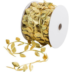 Leaf Ribbon 32 Yards Gold Leaves Trim Artificial Leaves for Wreath Making Home Wedding Christmas Decor (Gold)