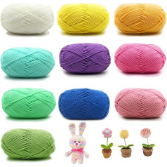 Crochet Yarn, Pack of 10 Hand Knitting Yarn, Cotton Yarn, 50 g Hand Knitting Yarn, Cotton Yarn, Wool Yarn Set, Includes Milk Cotton Yarn, for Crochet and Crafts, 10 Colours