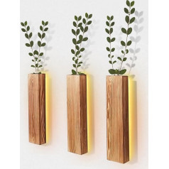 Wall Planters with LED Lights, Wooden Wall Vase, Hanging Planters Made of Wood, Artificial Eucalyptus Wall Planters for Living Room, Bedroom, Bathroom