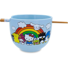 Toynk Sanrio Hello Kitty and Friends Rainbow Ceramic Tableware Set | Includes 20oz Ramen Noodle Bowl and Wooden Chopsticks