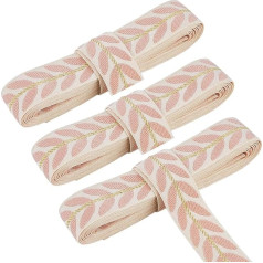 8.23 m 25 mm Pink Jacquard Ribbon Leaf Pattern Polyester Ribbon Embroidered Embellishments White Ethnic Embroidery Woven Fabric Trim Ribbon for Sewing Making Crafts Clothing Curtains H