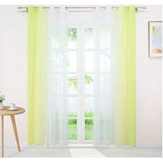 Joyswahl Agnes Voile Curtain with Colour Gradient Design, Decorative Window Scarf, W x H 140 x 245 cm, Green with Eyelets, Pack of 2