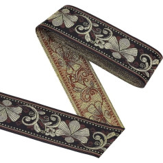 FINGERINSPIRE 9.1 m Jacquard Ribbon 50 mm Black Ethnic Metallic Gold Ribbon Single Sided Embroidered Lace Trim Floral Pattern Vintage Ribbon for DIY Clothing Accessories Decorations