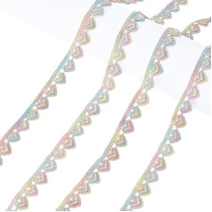 AHANDMAKER 10 Yards Colourful Lace Trim with Hearts 3/8 Inch Wide Lace Ribbon with Heart Embroidery Metallic Fabric Trim Edge Trim for Sewing Crafts Gift Packaging Curtain Bags Decor