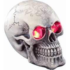 Halloween Skull Ornament, Lighted Skull Sculpture Resin Decorative Gothic Skull Figurine Skull Bone Skeleton Ornament Halloween Party Realistic Skull Head