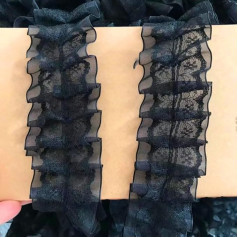 Blausky 10 Yards 4cm Breite Vintage Spitzenband,Gerafftes Rüschen Spitzenborte Organzaband Nähzubehör Spitzenbordüre Spitzenbesatz Spitzen Borten Bänder zum Nähen,DIY Kleidung Unterwäsche,Schwarz A