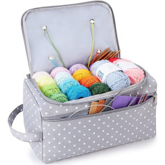 KALIDI Yarn Storage Knitting Bag Yarn Wool Crochet Hook Accessories Organiser Holder Lightweight with Handle Strap (Grey Dot)