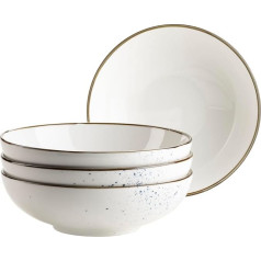 MÄSER Pintar Series High-Quality Bowl Set of 4 with Diameter 22 cm with Light Glaze, Visual Blue Speckles and Fine Edge in Vintage Handmade Look, Porcelain