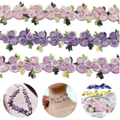 3 Rolls of Lace Ribbon, Borders and Ribbons for Sewing, Lace Ribbon, Self-Adhesive, Decorative Ribbon, Cream Decorative Ribbon, Self-Adhesive Rose for Sewing Crafts Wedding Decoration Gift