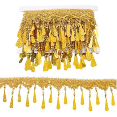 PH PandaHall 10 cm Fringe Trim Gold 5 m Filigree Lace Ribbon with Teardrop Shaped Bead Tassel for Sewing Edge Trim Fabric Trim Decorative Border for Curtains Lampshades Costumes Crafts