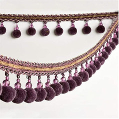 Dekorativer Fransenbesatz for Nähen und Basteln, Fransenbesatz, 3 Meter Borte, Quaste, Kugel, Fransenband, Spitze, Stoff, Vorhang, Tischdecke (blau)(Purple Red)