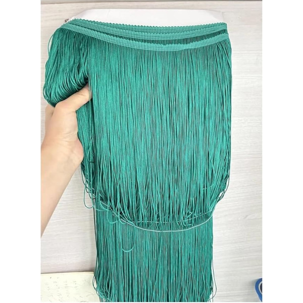 2 m lange Spitzenborte mit Quaste, Fransen für DIY, lateinamerikanische Kleider, Bühnenkleidung, Vorhangzubehör, Band (Dunkelgrün)