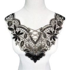 Embroidery Applique Lace Ribbon Large Embroidered Golden Floral Lace Neckline Patch Collar Trim Clothes Sewing Applique Wedding Bridal Dress Embellishment Fabric Embroidery (#5) (Color