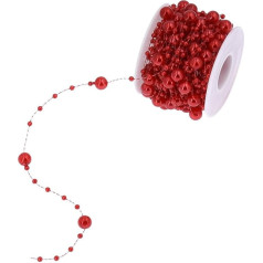 1 Roll of 10 m Pearl Ribbon, Gift Ribbon, Decorative Ribbon, Pearl Garland, Curling Ribbon, Artificial Pearl Cord for Flower Packaging, Christmas Decoration, Red