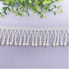 2 Yards White Silk Tassel Fringe Trim Beaded Tassel Lace Ribbon Sewing Clothes Edge Curtain Bead Pendant Tassels (A)