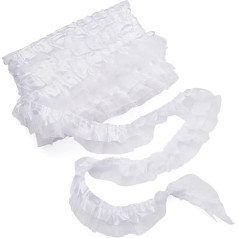 Beadthoven 21,8 Meter doppellagige Spitzenkante Organzabänder 4,8 cm geraffte plissierte Rüschenborte Chiffon Spitze Tüll Besätze Stoffband zum Nähen DIY Handwerk Kleid Kostüm Kissenbezug Weiß
